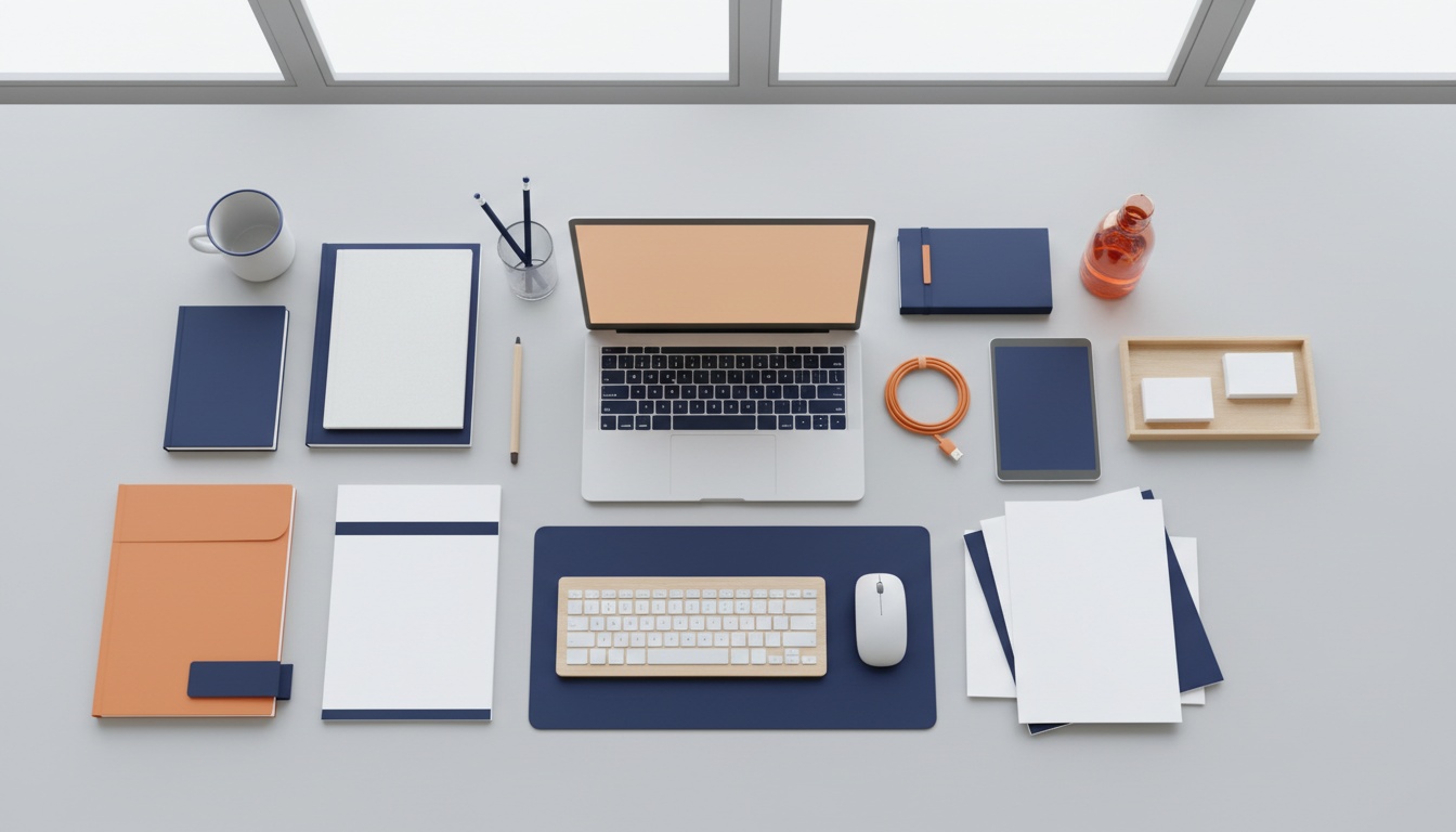 Materiali di studio in ordine su scrivania, organizzazione per un processo commerciale efficace.