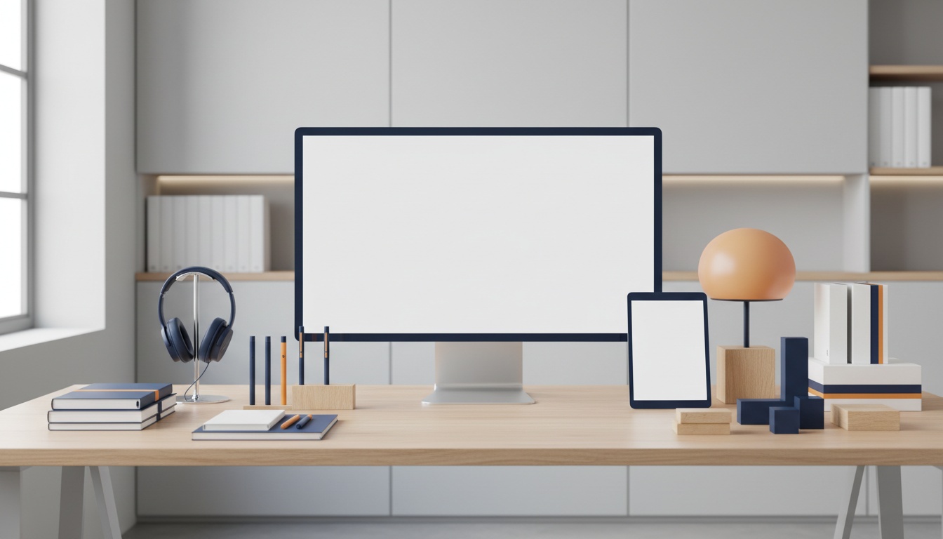 Scrivania luminosa con strumenti di lavoro ordinati per l'onboarding etico dei partner commerciali.