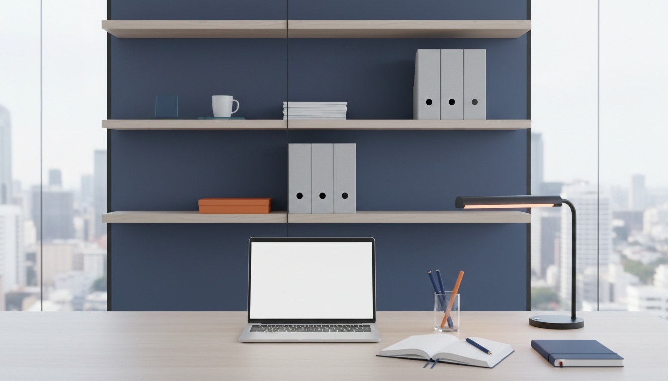 Postazione di lavoro ordinata con laptop e quaderno per la checklist natalizia dei professionisti