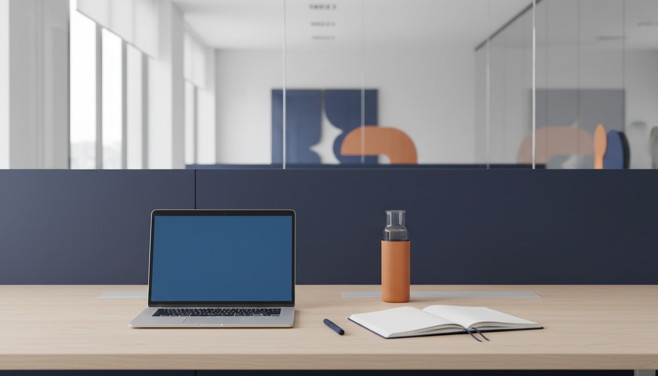 Spazio di lavoro moderno con laptop e taccuino per misurare il ROI del team di vendita esterno.