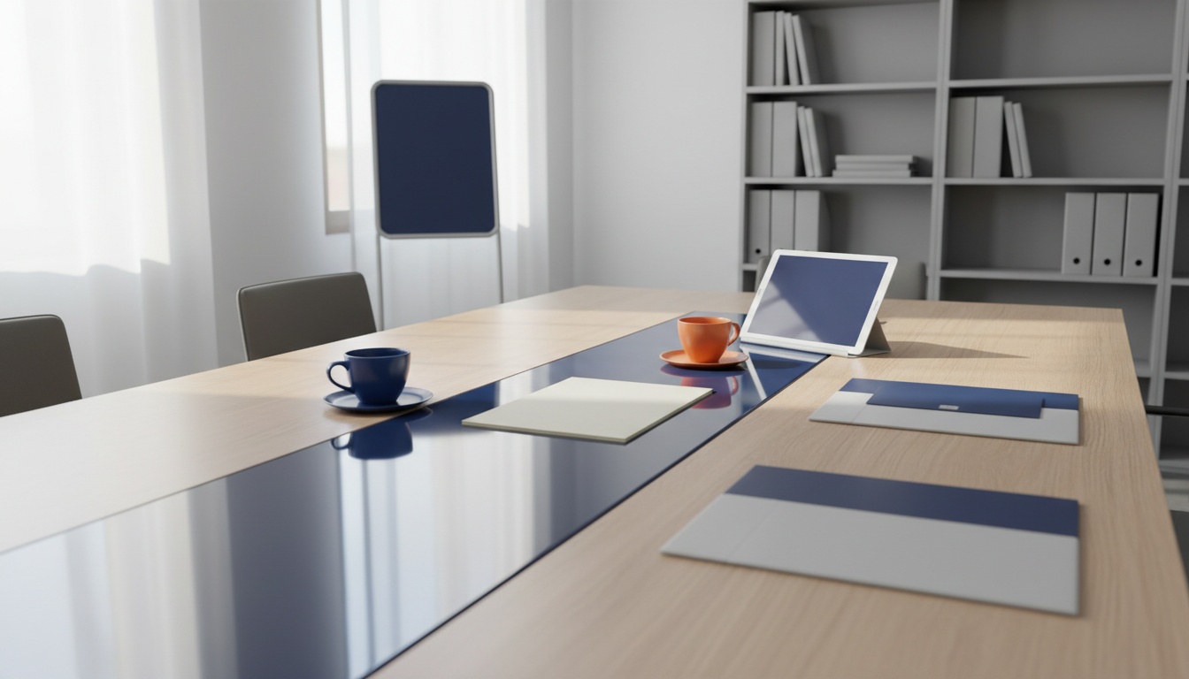 Tavolo di consulenza professionale con due tazze di caffè.