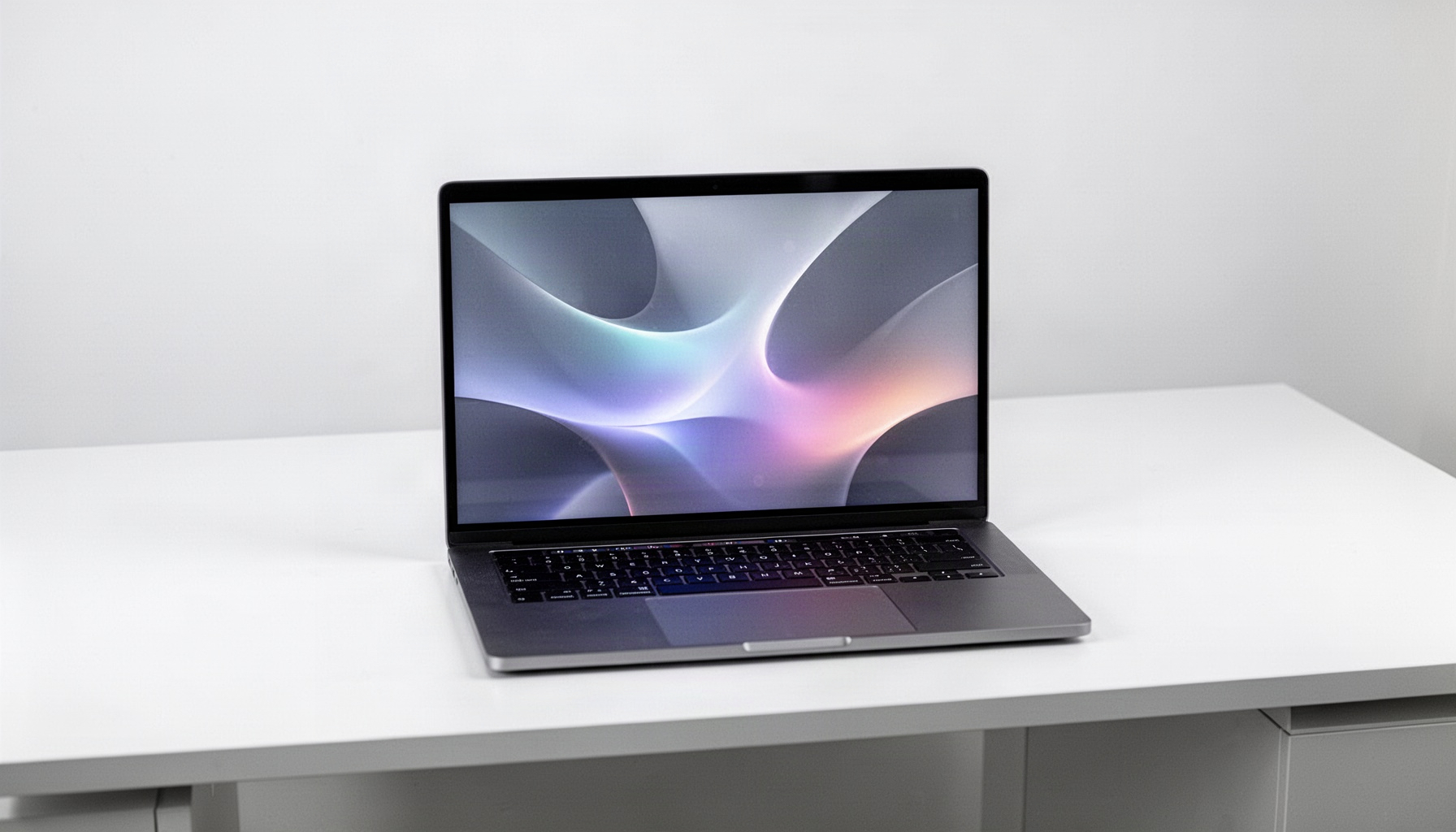 Clean desk with glowing laptop screen, assessing automated blog writing services.
