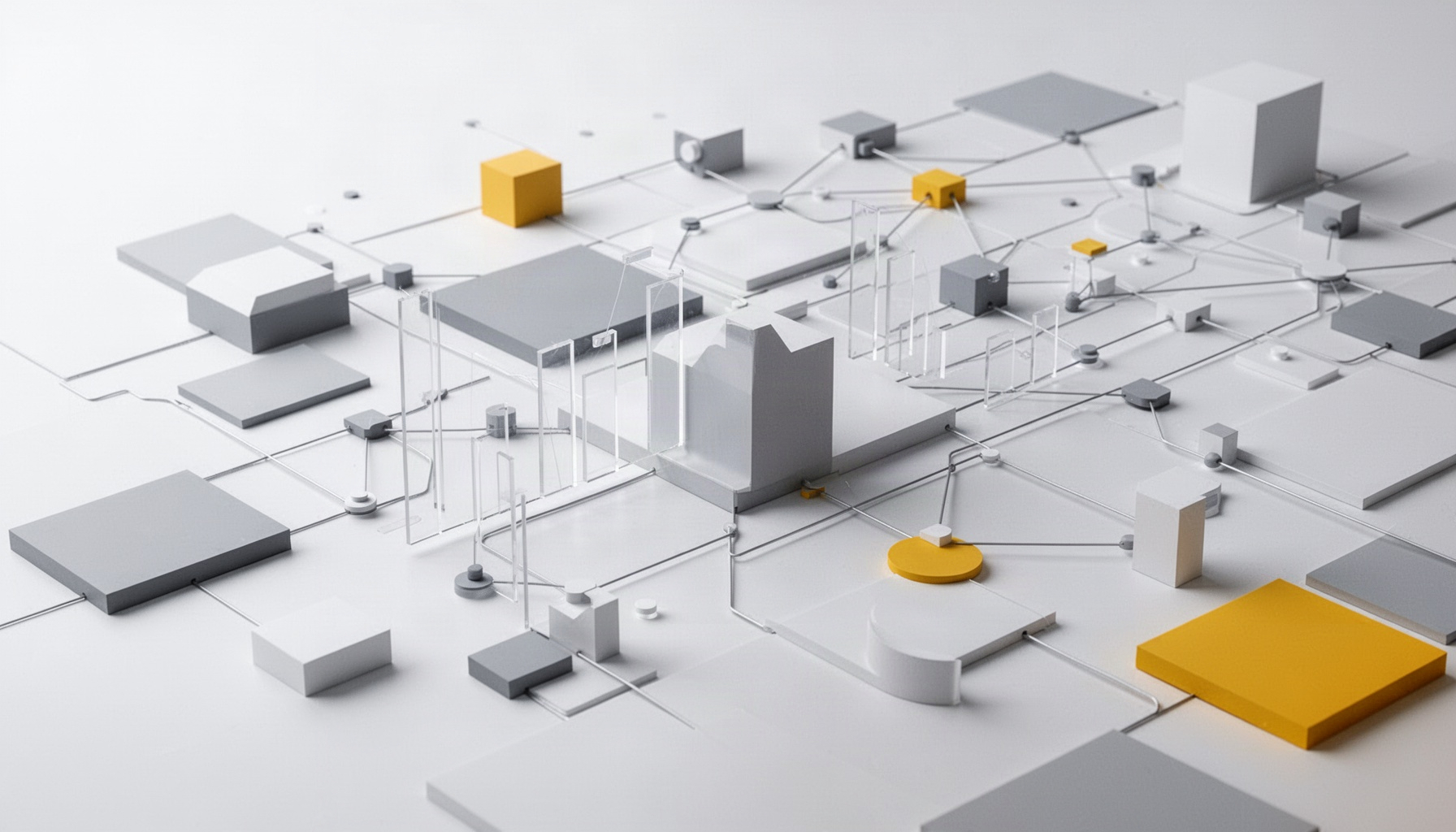 Formas geométricas abstractas de datos y conexión para evaluar IA en SEO con voz de marca.